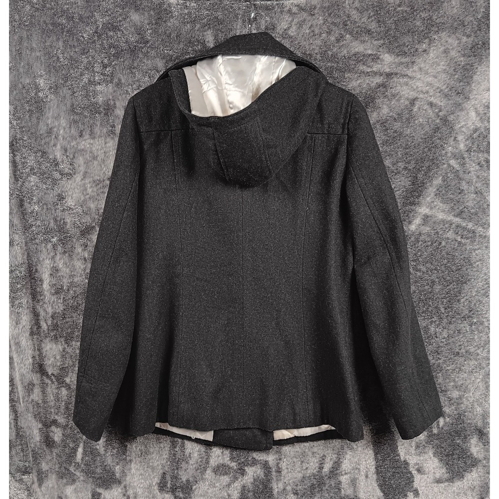 Calvin Klein Women Wool Blend Double Breasted Hooded Peacoat Charcoal Gray M - Picture 2 of 8